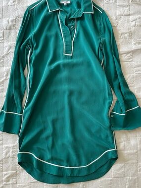 Equipment - Silk Green Piped Tunic Shift Dress